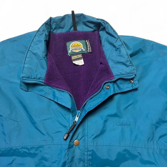 Cabela’s 80s Vintage Blue Goretex Shell Fleece Lined Bomber Jacket Large - Picture 3 of 8